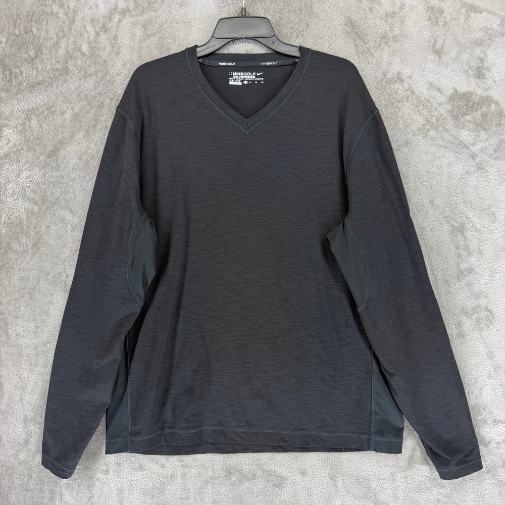 Nike Shirt Mens XL Tour Performance Black Dri-FIT V-Neck Long Sleeve 542158 EUC